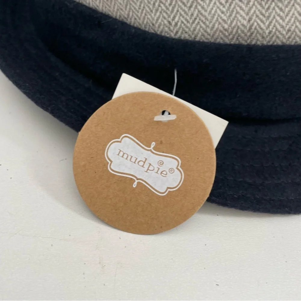 Mudpie Hat Fedora Herringbone Band Ribbed Brim Two Toned Grey Navy Blue